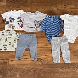 Bundle of 18 month shirt and pants sets, H&M and Carter’s, Paw Patrol / Soccer